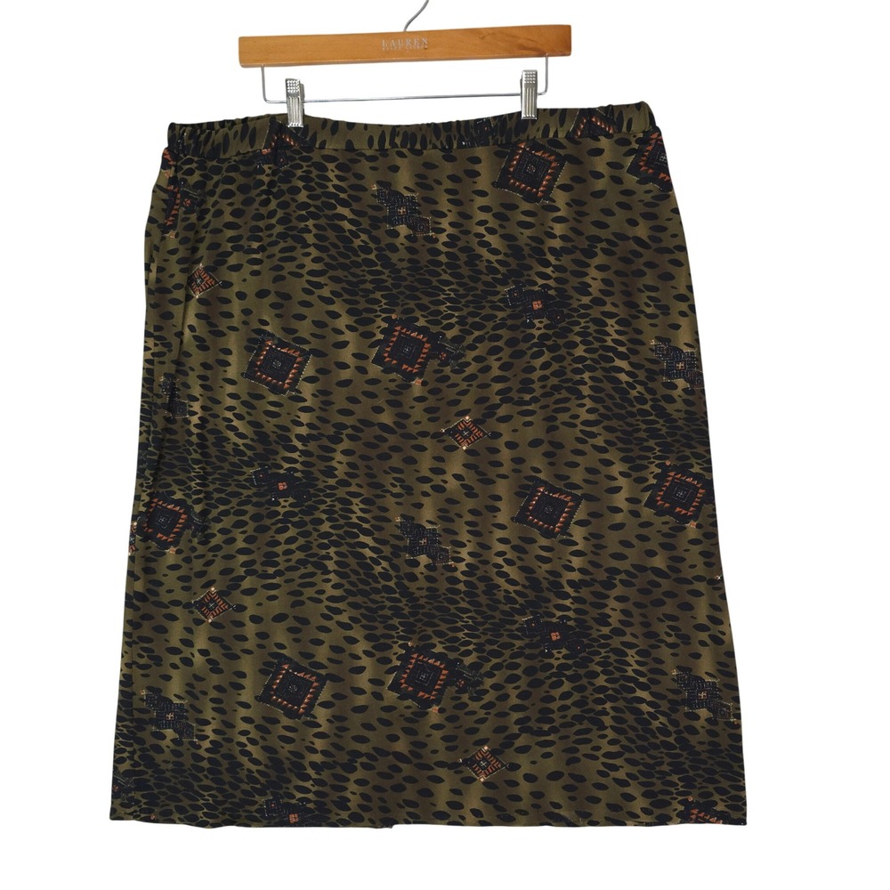 Giorgio Fiorlini Skirt Womens 26/28 Green Black Geometric Print Elastic Waist